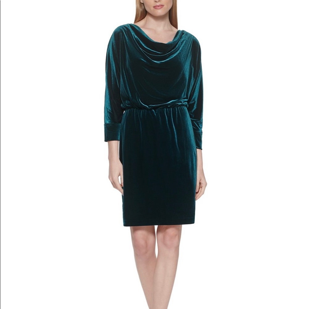 Jessica Howard Velvet Green Cowl Neck Dress